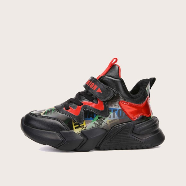 

Boys Colorblock Velcro Strap Chunky Sneakers, Black