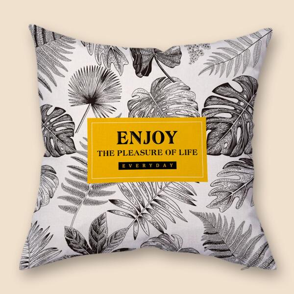

Leaf Print Cushion Cover Without Filler, Multicolor