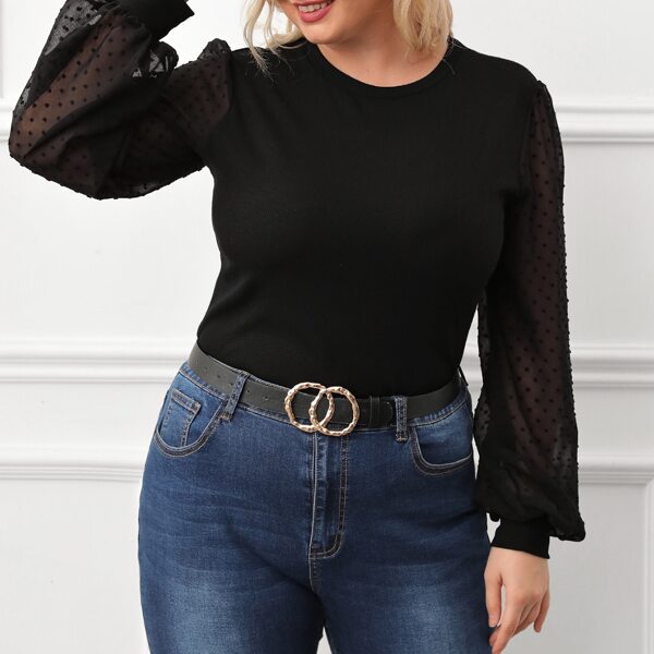

Plus Contrast Swiss Dot Sleeve Top, Black