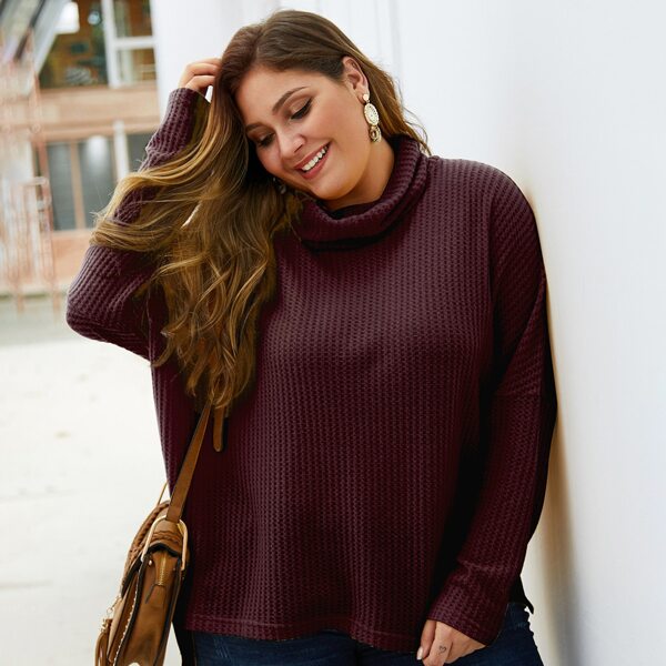 

Plus High Neck Split Side Tee, Maroon