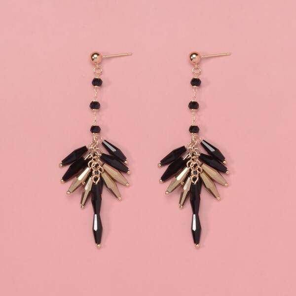

Geo Tassel Drop Earrings, Black
