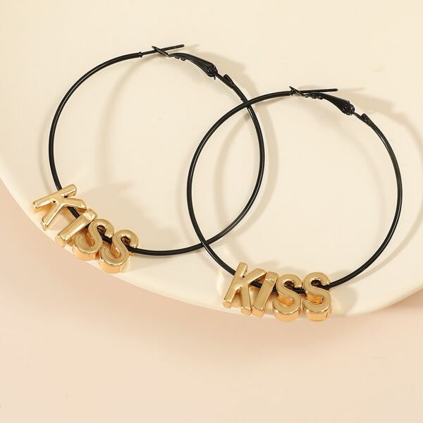

Letter Decor Two Tone Earrings, Black