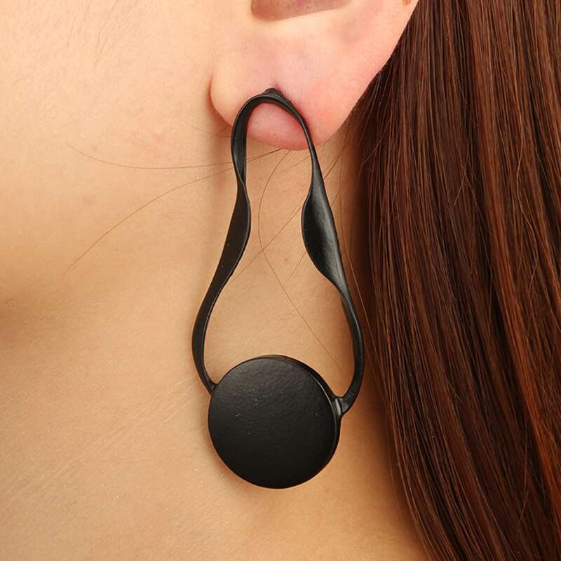 

Button & Geo Drop Earrings, Black