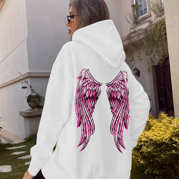 

Wings And Slogan Graphic Hoodie, White
