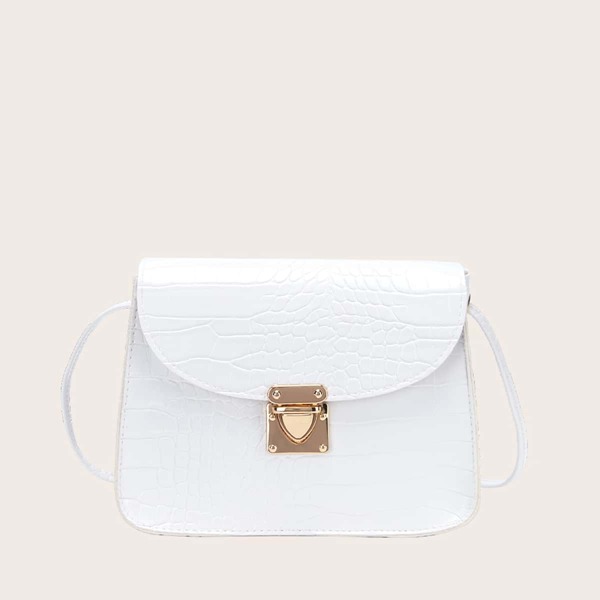 

Croc Embossed Push Lock Crossbody Bag, White