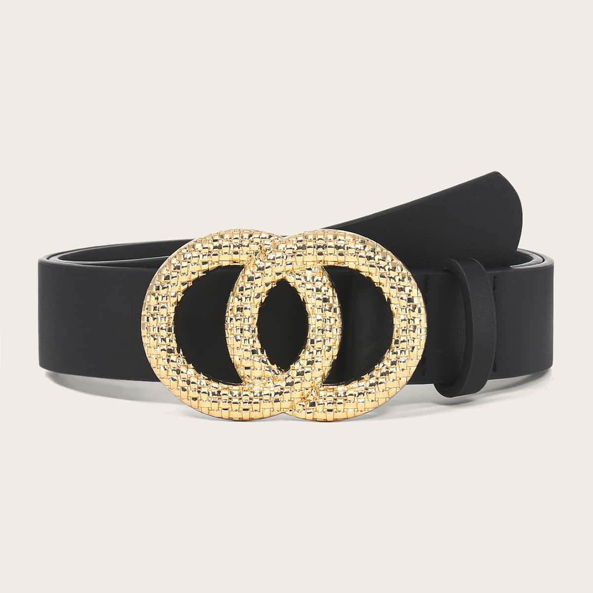 

Textured Ring Buckle Belt, Black