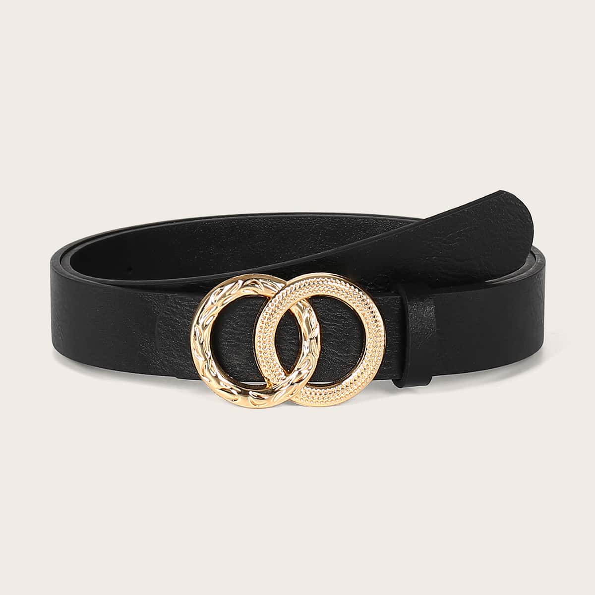 

Textured Ring Buckle Belt, Black