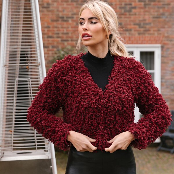 

Solid Popcorn Teddy Jacket, Maroon