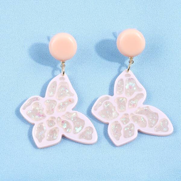 

Butterfly Shaped Drop Earrings, Pink