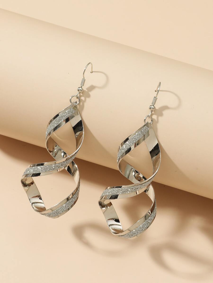 Bông tai thả xoắn ốc kim loại - Bạc - Xem 1