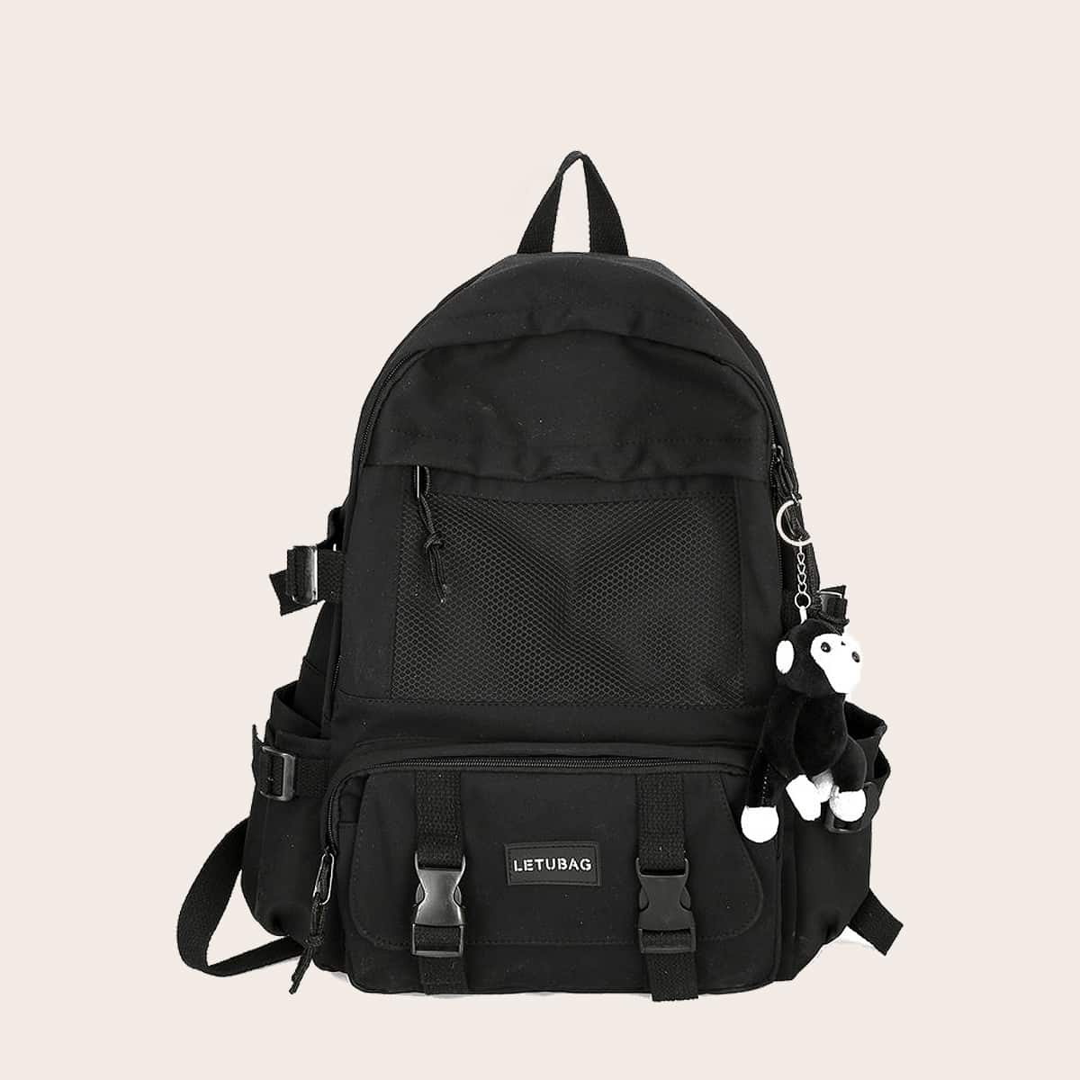 

Guys Buckle Front Contrast Mesh Backpack, Black