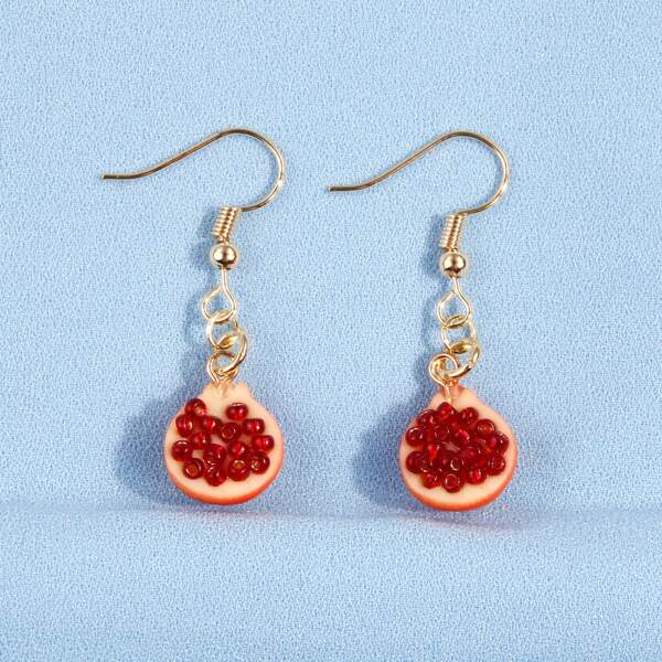 

Fruit Design Drop Earrings, Red