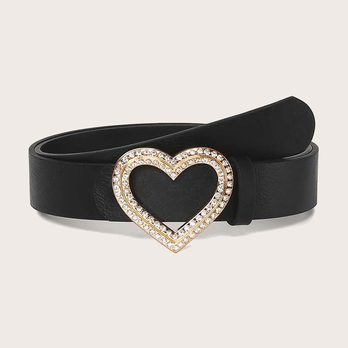 

Rhinestone Heart Buckle Belt, Black
