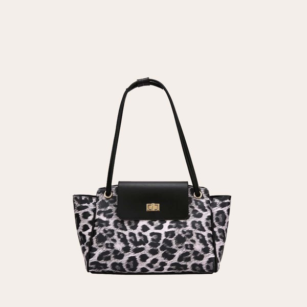 

Leopard Turn-lock Tote Bag, Multicolor