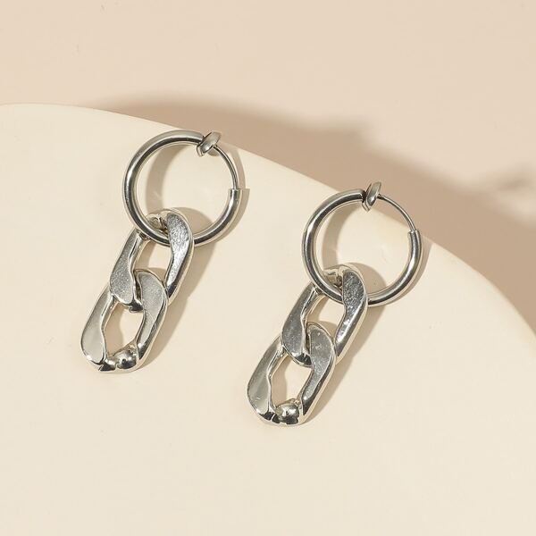 

Chain Design Drop Earrings, Silver