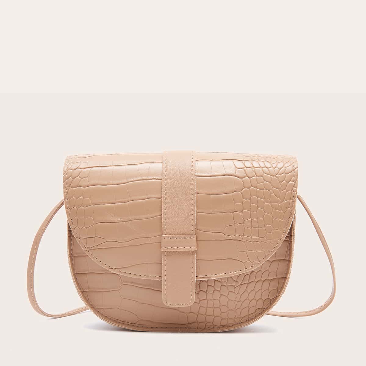 

Croc Embossed Saddle Bag, Apricot