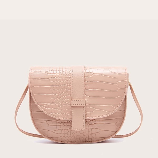 

Croc Embossed Saddle Bag, Pink