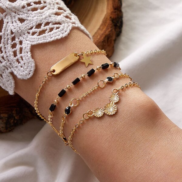 

4pcs Star Geo Decor Bracelet, Gold