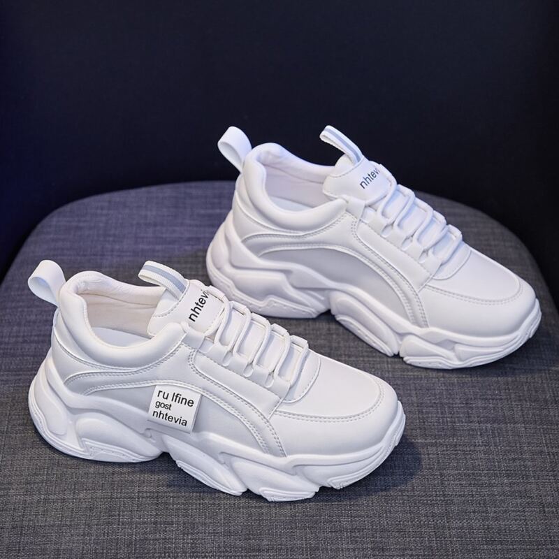 

Solid Lace-up Chunky Sneakers, Beige