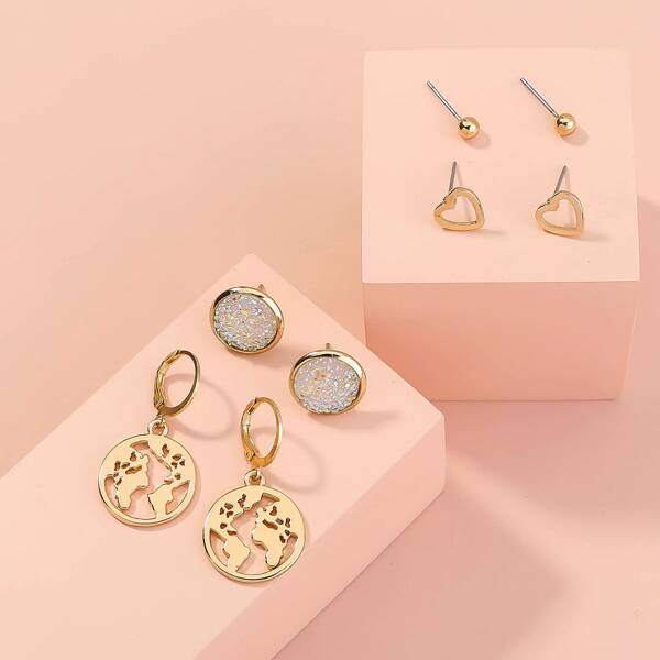 

4pairs Heart Design Earrings Set, Gold