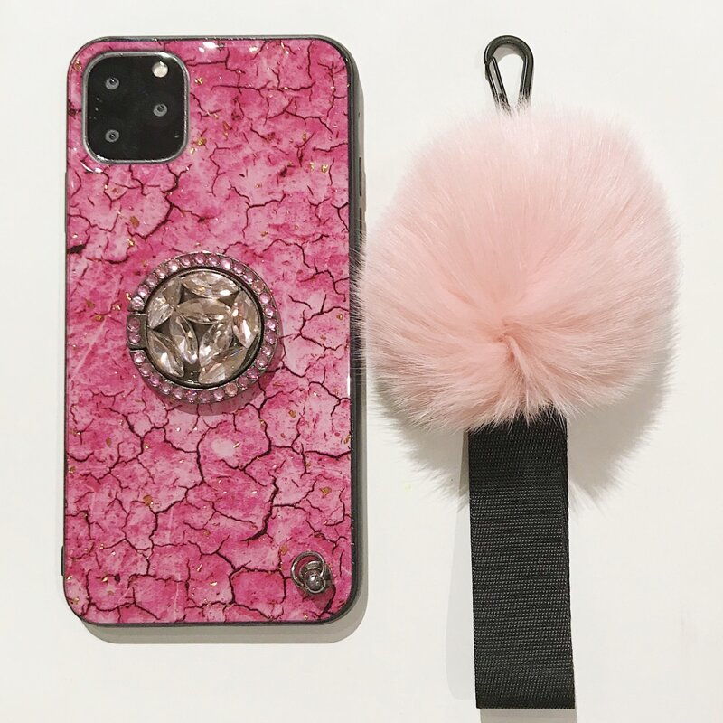

Crack Print Phone Case & Ring Holder & Lanyard, Pink