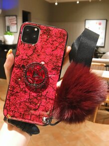 裂紋圖案手機殼和圓環支架和系索 - 紅色 - 查看 1