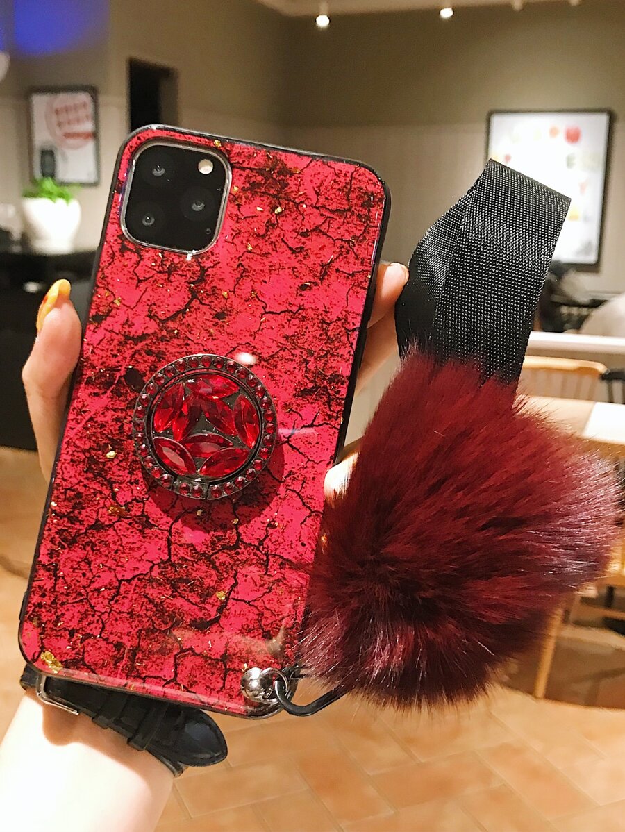 裂紋圖案手機殼和圓環支架和系索 - 紅色 - 查看 1