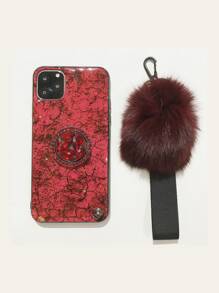 裂紋圖案手機殼和圓環支架和系索 - 紅色 - 查看 2