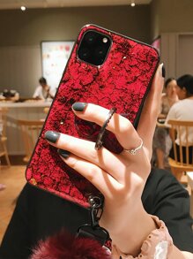 裂紋圖案手機殼和圓環支架和系索 - 紅色 - 查看 3