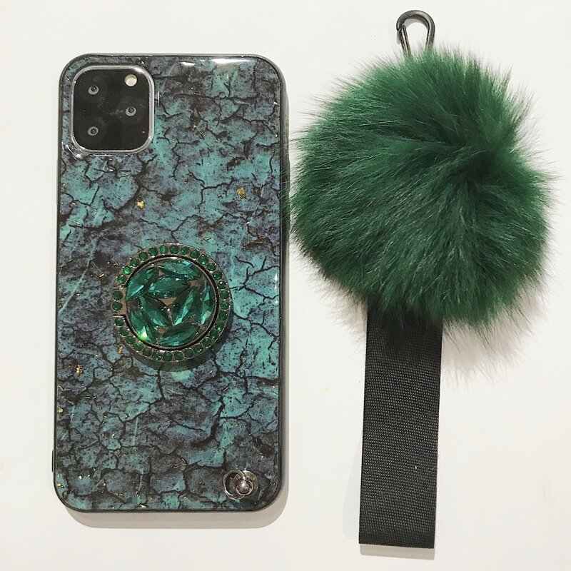 

Crack Print Phone Case & Ring Holder & Lanyard, Green