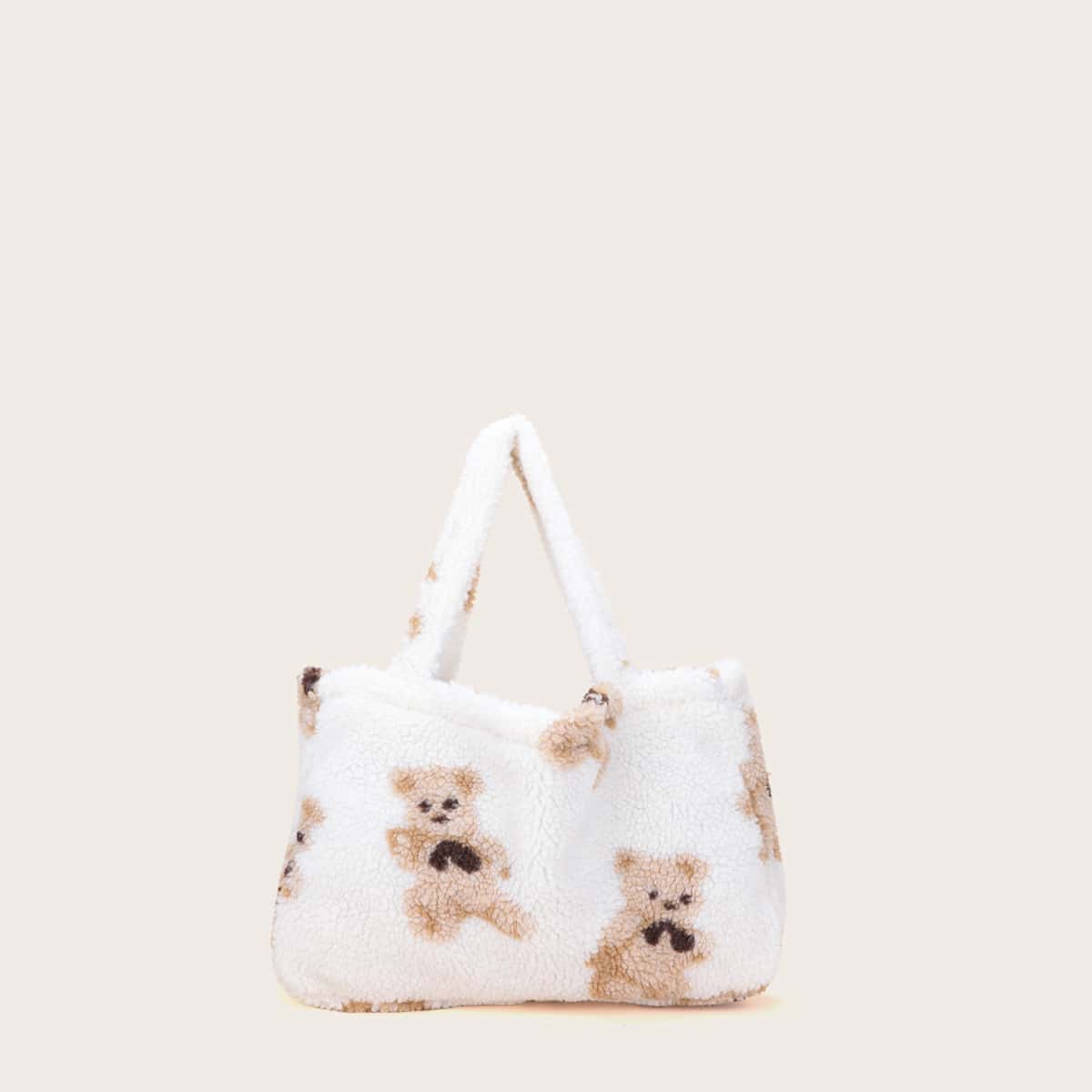 Image of Cartoon Bear Graphic Fluffy Tote Bag