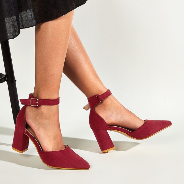 

Point Toe High Heeled Ankle Strap Pumps, Red