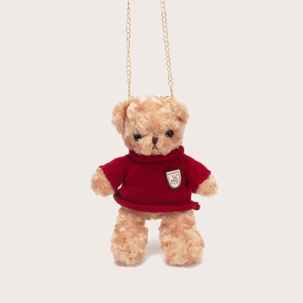

Fluffy Bear Design Chain Bag, Red