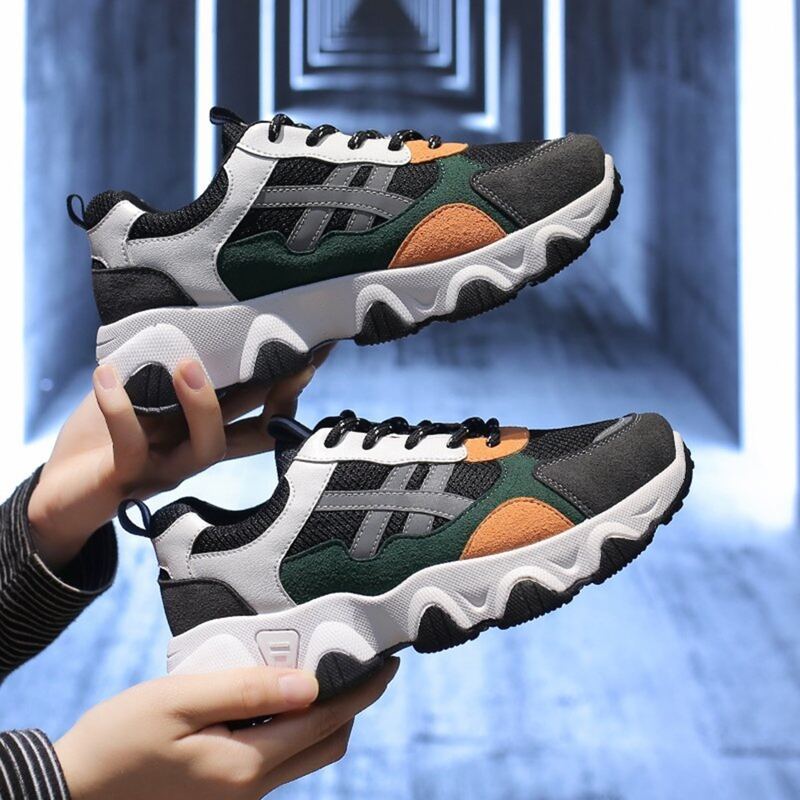 

Colorblock Lace-up Chunky Sneakers, Black