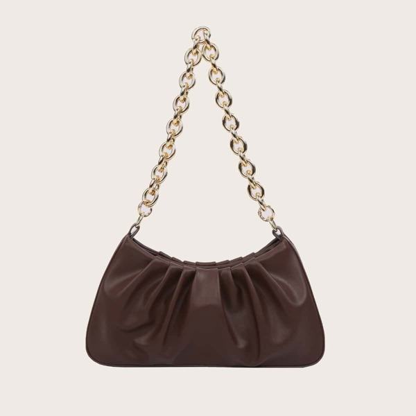 

Simple Chain Ruched Bag, Brown