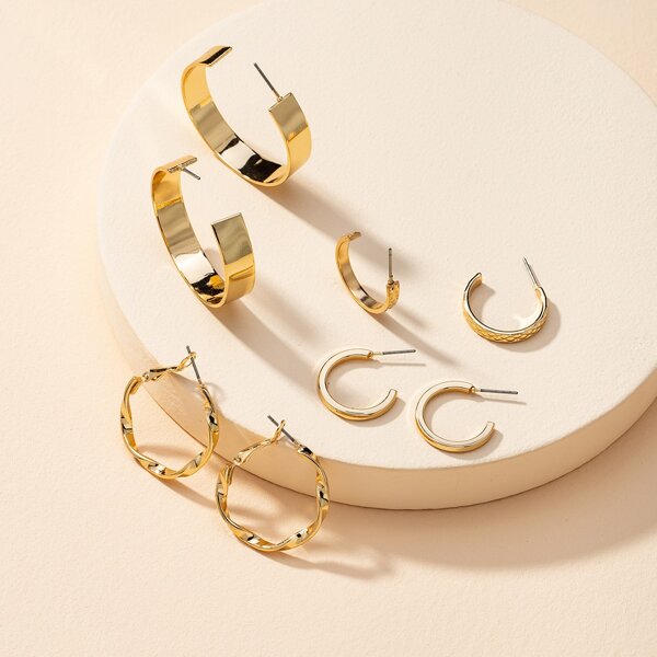 

4pairs Twist Hoop Earrings, Gold