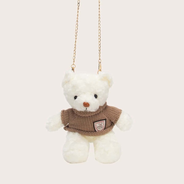 

Fluffy Bear Design Chain Bag, Khaki