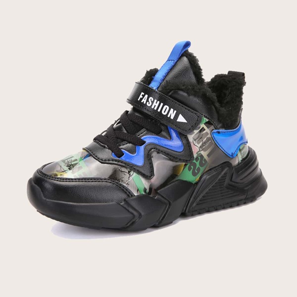 

Boys Color Block Faux Fur Lined Sneakers, Black