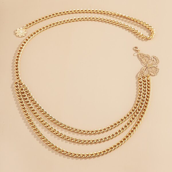

Butterfly Decor Layered Waist Chain, Gold