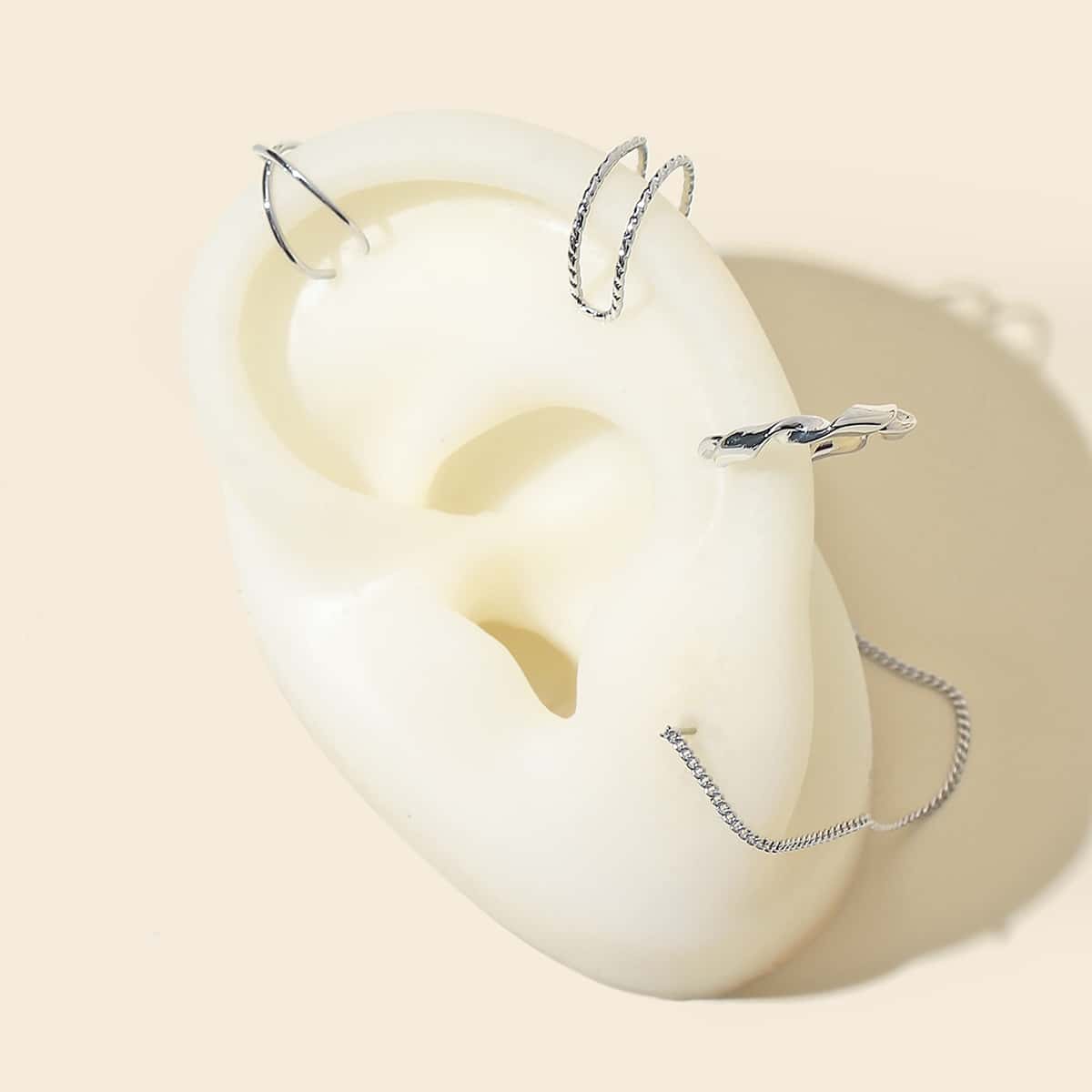 

3pcs Solid Metal Ear Cuff, Silver