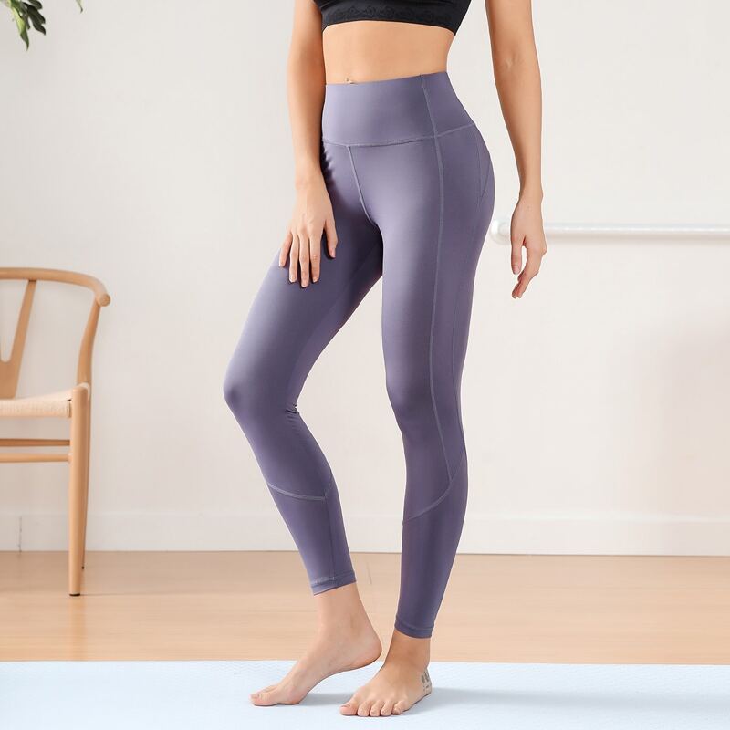 

Contrast Top-stitching High Waist Sports Leggings, Mauve purple