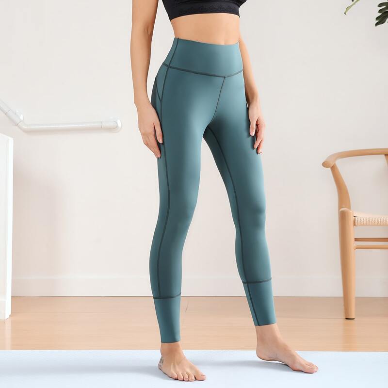 

Contrast Top-stitching High Waist Sports Leggings, Cadet blue