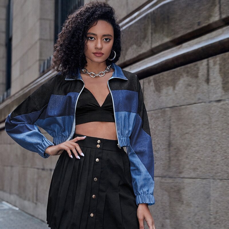 

Colorblock Zip Up Oversized Jacket, Multicolor