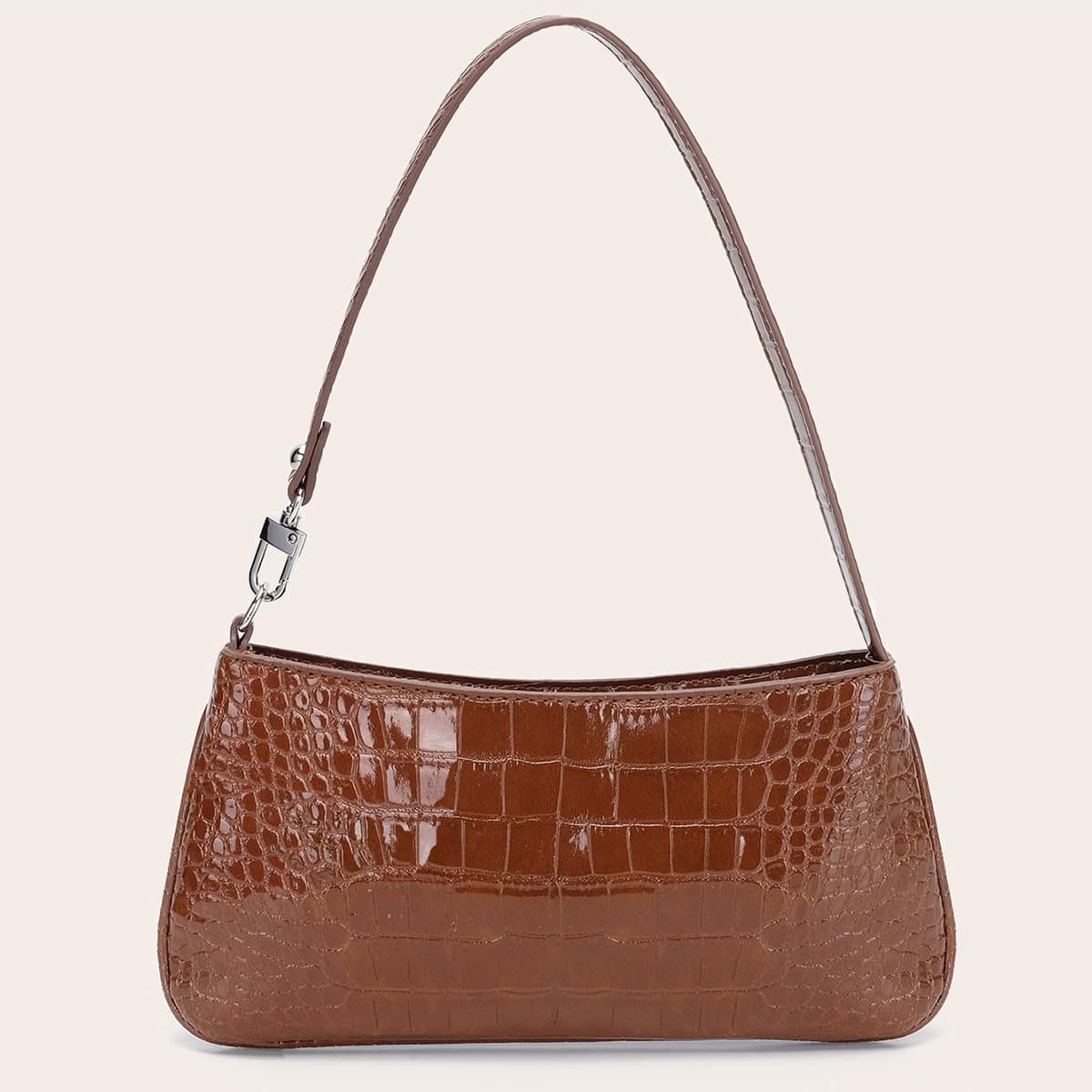 

Croc Embossed Baguette Bag, Brown