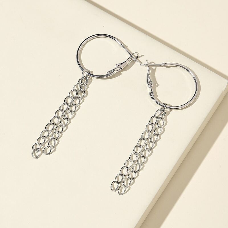 

Long Chain Drop Earrings, Silver