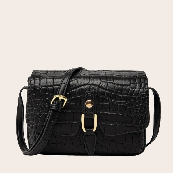 

Croc Embossed Flap Crossbody Bag, Black