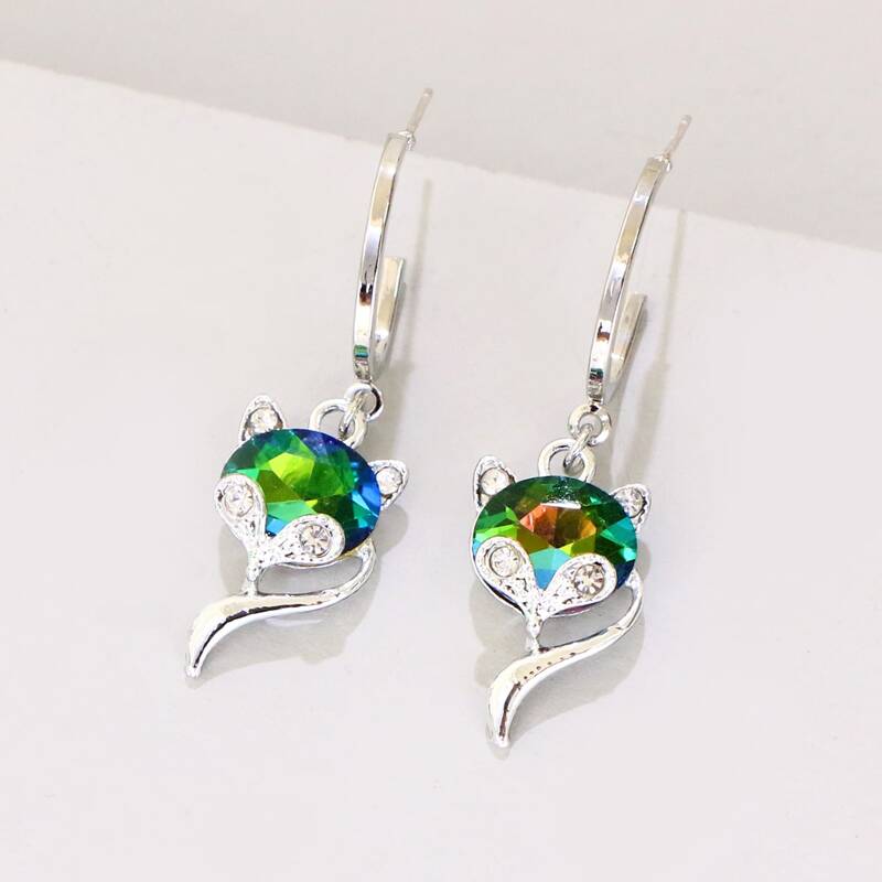 

Rhinestone Fox Drop Earrings, Green