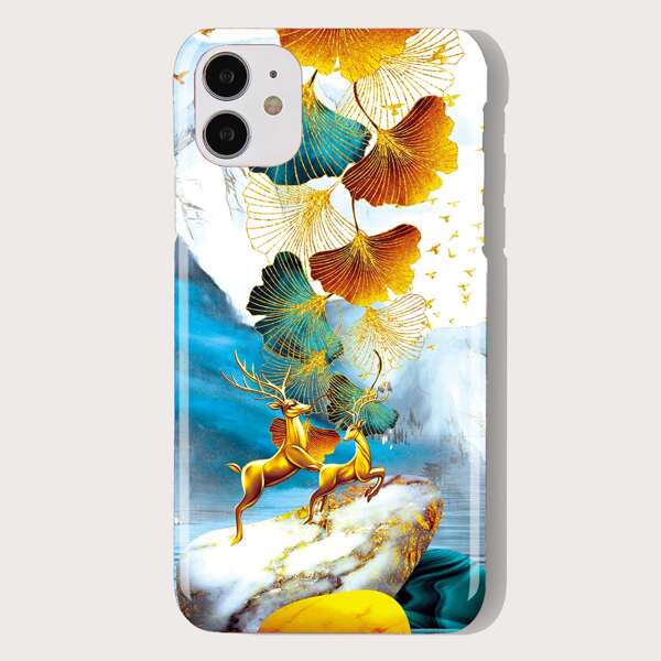 

Leaf & Elk Print iPhone Case, Multicolor