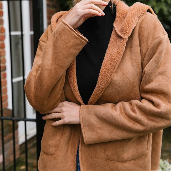 

Pocket Front Teddy Lined Hooded Coat, Brown
