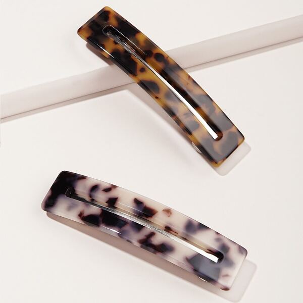 

2pcs Tortoiseshell Pattern Hair Clip, Multicolor